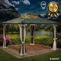 Alternative view of BRAST Alu Pavillon PAGODE 3,5x3,5m beige mit Moskitonetz & LED-Beleuchtung