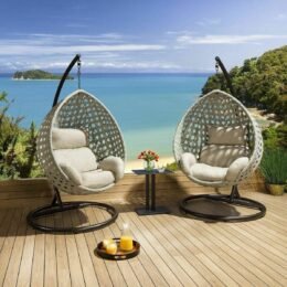 Alternative view of Luxury Extra Large Outdoor Hanging Pod Chairs Grey Rope Table