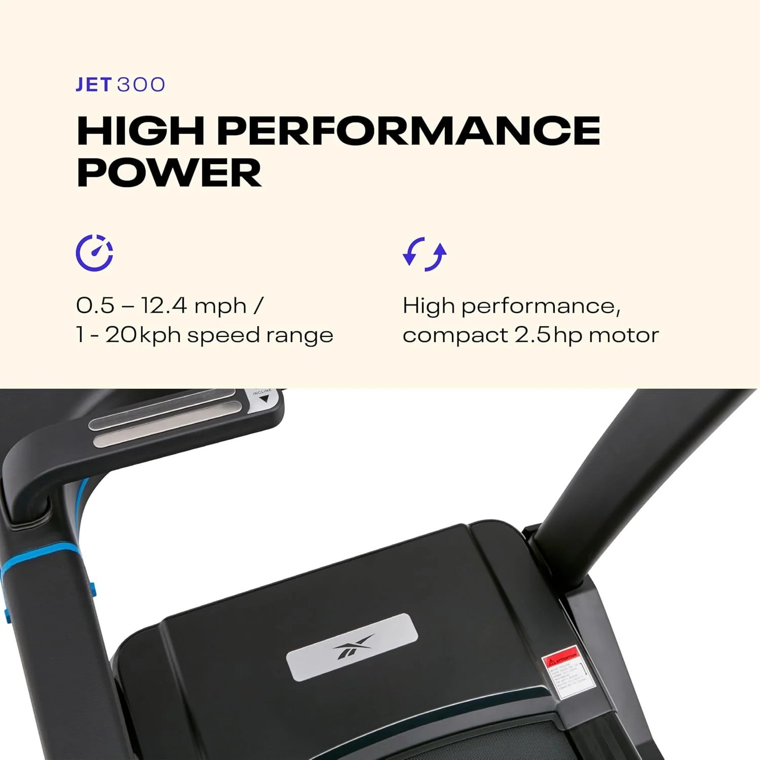 Reebok Jet 300 Treadmill: Bluetooth Compatible Incline Treadmill for Home Gym Training, Foldable for Easy Storage, Hand Pulse Sensor - Image 3