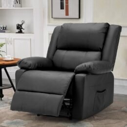 UNIONLINE lounge chair, an ergonomic TV armchair that can weigh up to 150 kilograms, a modern single artificial leather armchair with manual control, side pockets, and feet (black)
