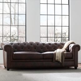 Alternative view of Owen 84” Genuine Leather Rolled Arm Chesterfield Sofa