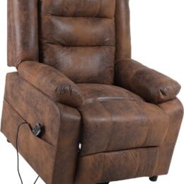 Electric TV chair with standing assistance, massage chair with heating function, adjustable remote control with lying function, sleep function and foot, weighing 220 kilograms, brown suede