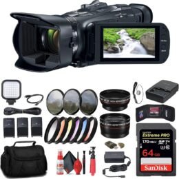 Canon Vixia HF G70 UHD 4K Camcorder (Black) (5734C002) + 64GB Memory Card + 2 x BP828 Battery + BP820 Charger + Color Filter Kit + Bag + Wide Angle Lens + Telephoto Lens + More (Renewed)