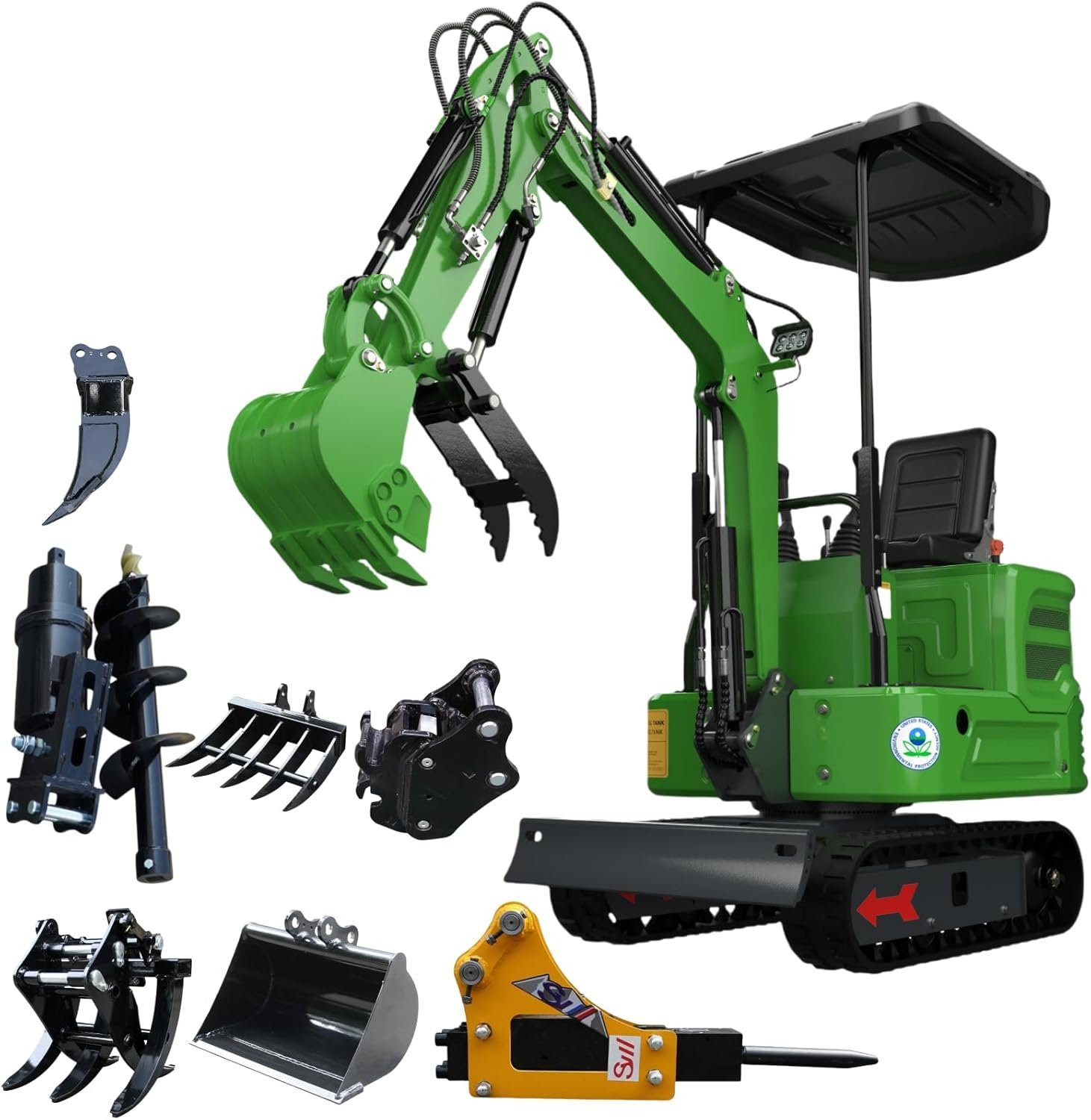 Domestic Gasoline Mini Excavator for Fathers Day, 1.2 Tons Crawler Digger with 13.5 HP B&S Engine, Hydraulic Thumb Clamp and Buckets, Work for Farm,Garden,Park,Construction Landscaping (Green1) - Image 3