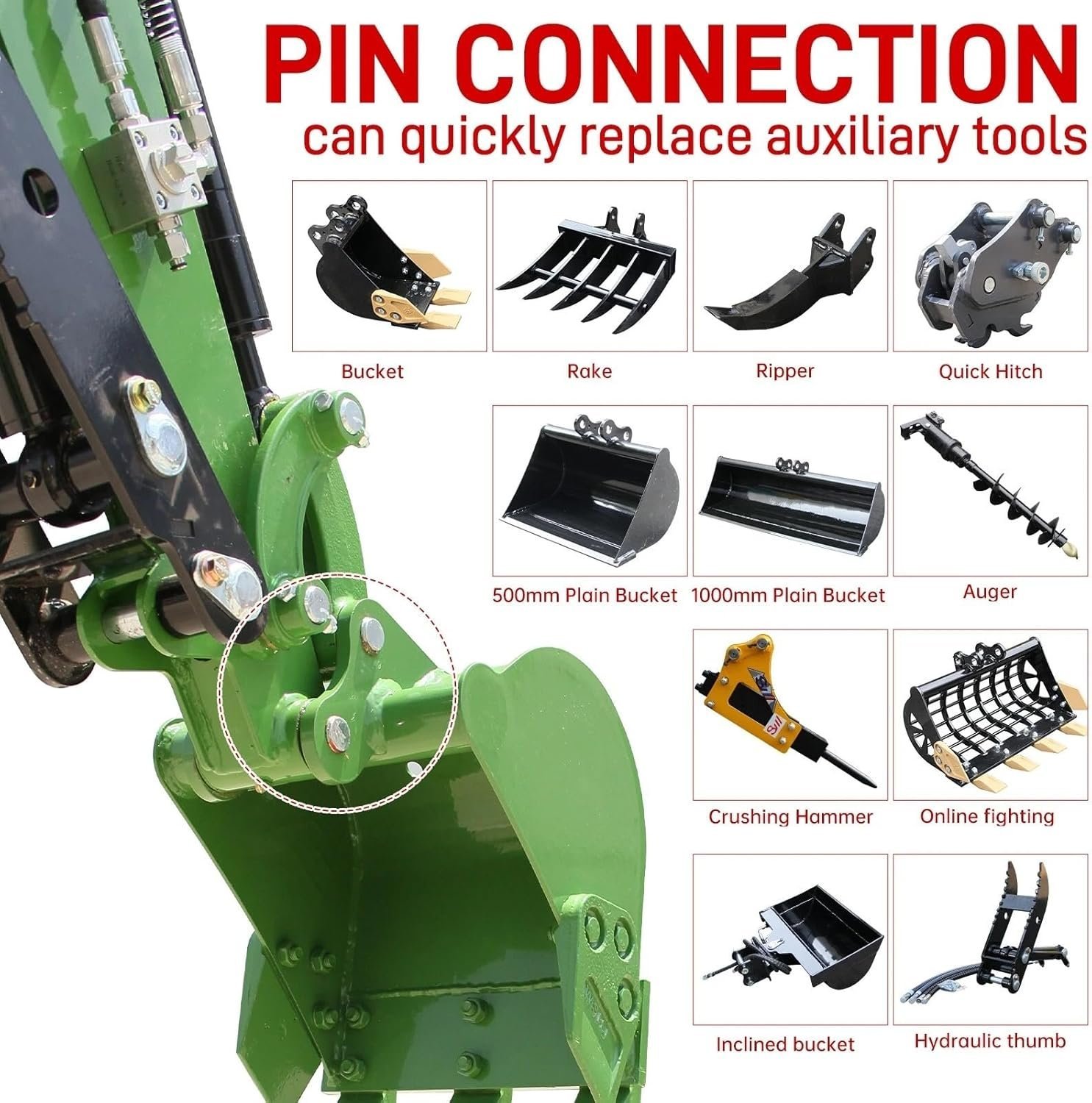 Domestic Gasoline Mini Excavator for Fathers Day, 1.2 Tons Crawler Digger with 13.5 HP B&S Engine, Hydraulic Thumb Clamp and Buckets, Work for Farm,Garden,Park,Construction Landscaping (Green1) - Image 4