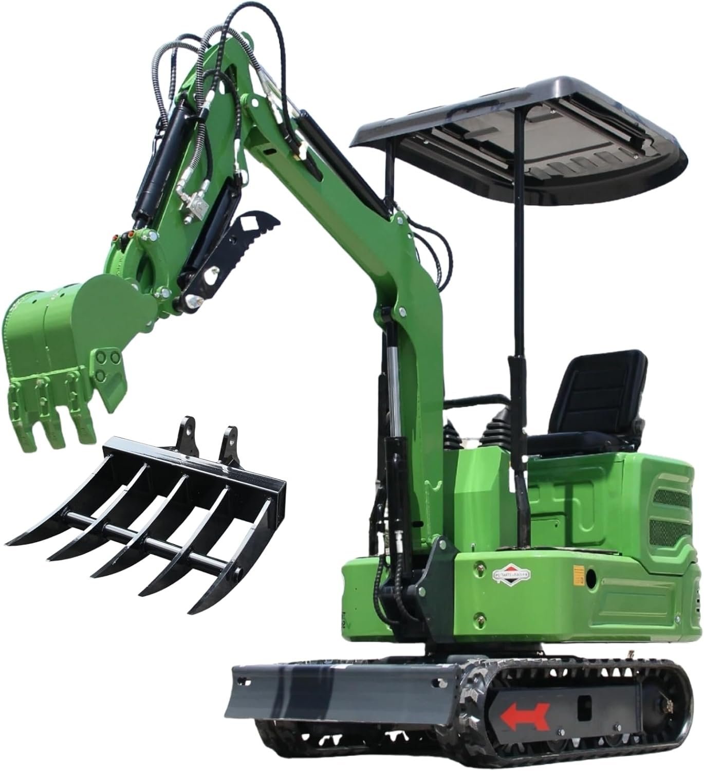 Domestic Gasoline Mini Excavator for Fathers Day, 1.2 Tons Crawler Digger with 13.5 HP B&S Engine, Hydraulic Thumb Clamp and Buckets, Work for Farm,Garden,Park,Construction Landscaping (Green1) - Image 5