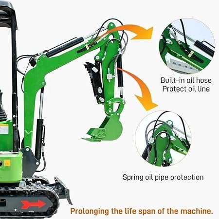 Domestic Gasoline Mini Excavator for Fathers Day, 1.2 Tons Crawler Digger with 13.5 HP B&S Engine, Hydraulic Thumb Clamp and Buckets, Work for Farm,Garden,Park,Construction Landscaping (Green1) - Image 6