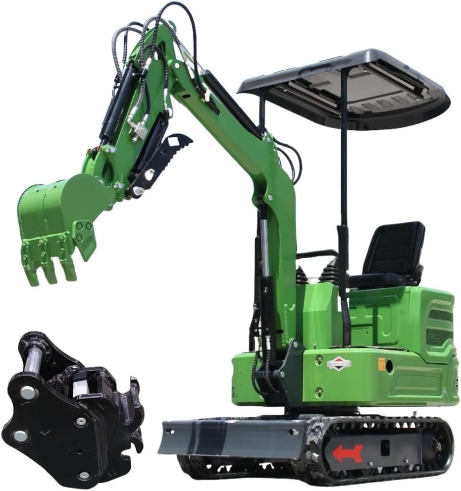 Domestic Gasoline Mini Excavator for Fathers Day, 1.2 Tons Crawler Digger with 13.5 HP B&S Engine, Hydraulic Thumb Clamp and Buckets, Work for Farm,Garden,Park,Construction Landscaping (Green1) - Image 7