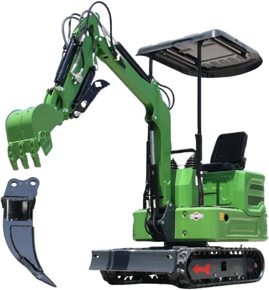 Domestic Gasoline Mini Excavator for Fathers Day, 1.2 Tons Crawler Digger with 13.5 HP B&S Engine, Hydraulic Thumb Clamp and Buckets, Work for Farm,Garden,Park,Construction Landscaping (Green1) - Image 9