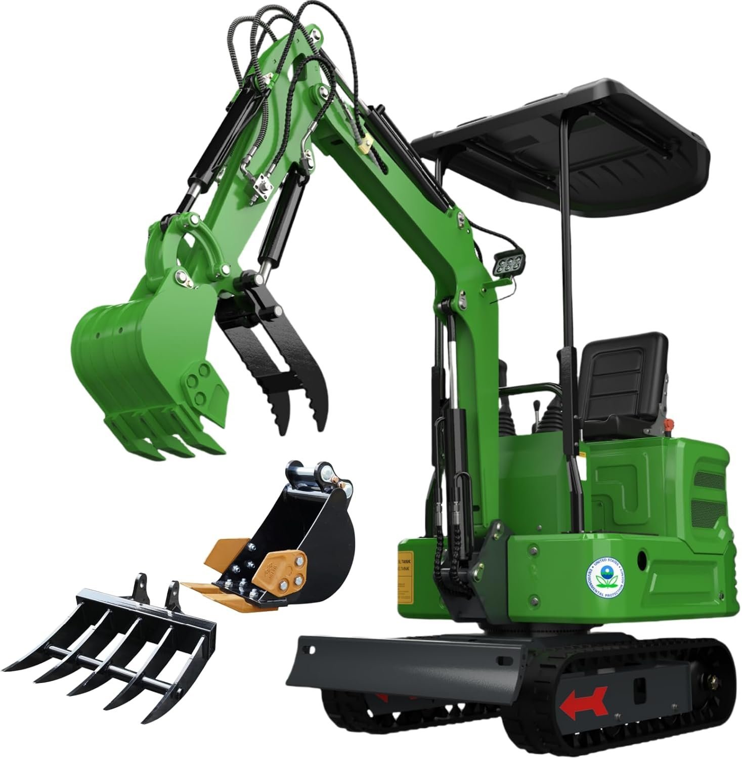 Domestic Gasoline Mini Excavator for Fathers Day, 1.2 Tons Crawler Digger with 13.5 HP B&S Engine, Hydraulic Thumb Clamp and Buckets, Work for Farm,Garden,Park,Construction Landscaping (Green1) - Image 11