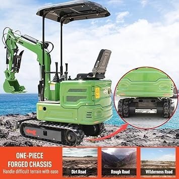 Domestic Gasoline Mini Excavator for Fathers Day, 1.2 Tons Crawler Digger with 13.5 HP B&S Engine, Hydraulic Thumb Clamp and Buckets, Work for Farm,Garden,Park,Construction Landscaping (Green1) - Image 12