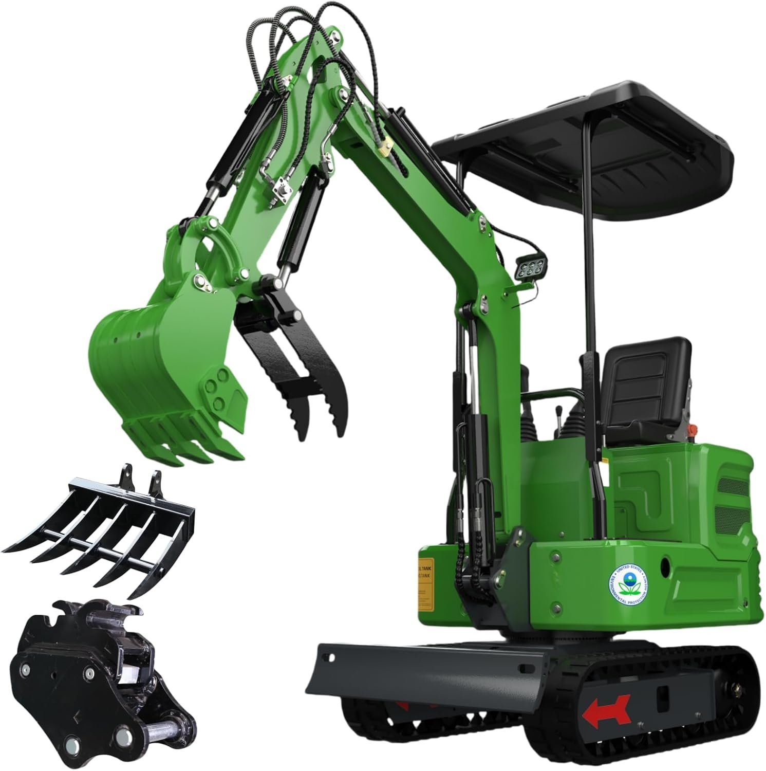 Domestic Gasoline Mini Excavator for Fathers Day, 1.2 Tons Crawler Digger with 13.5 HP B&S Engine, Hydraulic Thumb Clamp and Buckets, Work for Farm,Garden,Park,Construction Landscaping (Green1) - Image 13