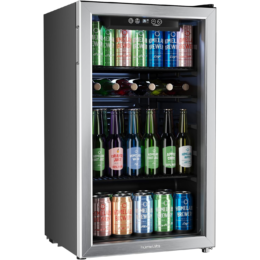 hOmeLabs Beverage Refrigerator and Cooler - Mini Fridge with Glass Door for Soda Beer or Wine - 120 Cans Capacity - Small Drink Dispenser Machine for Office or Bar with Adjustable Removable Shelves