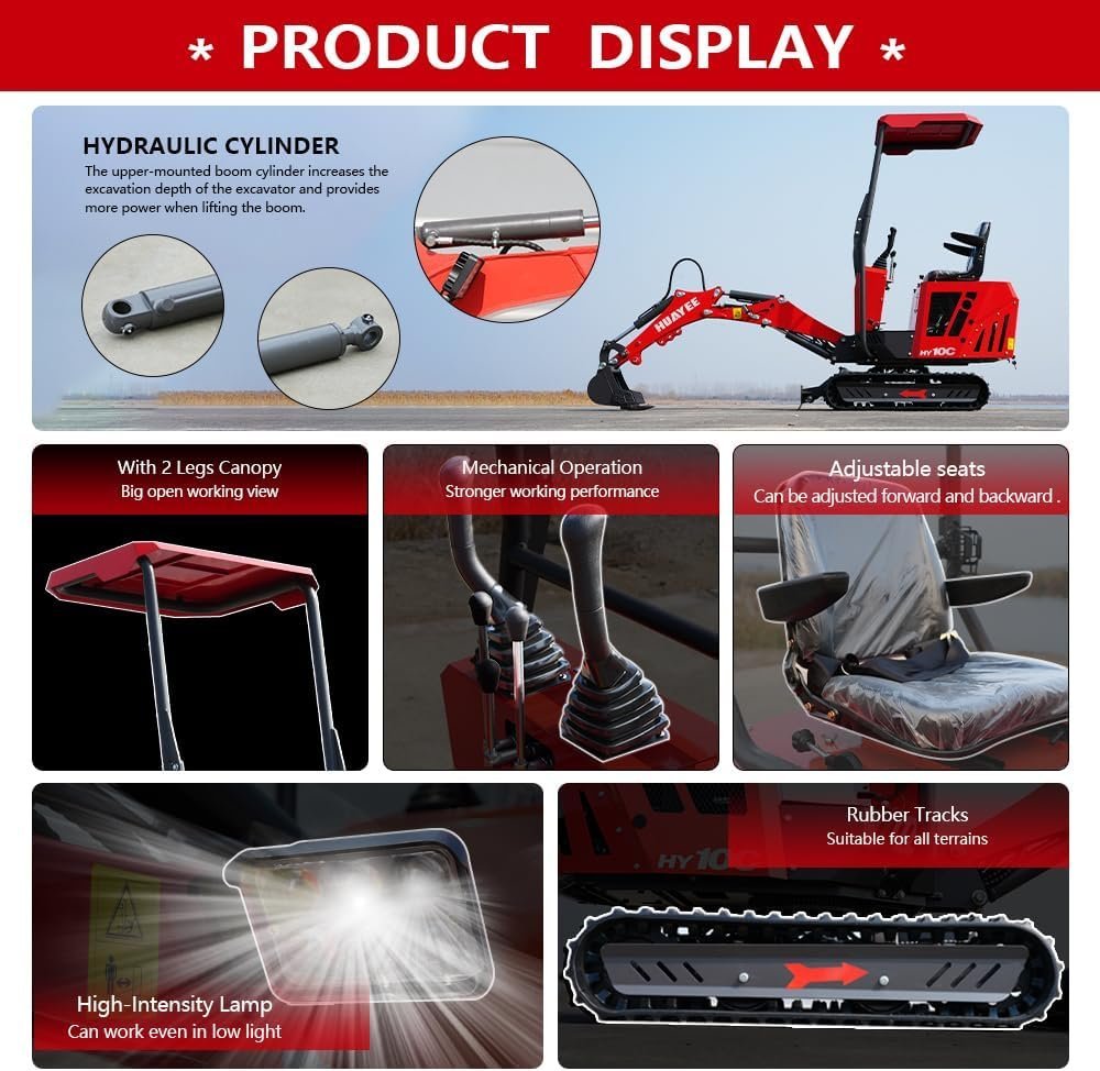 HY10C 1 Ton Mini Excavator, 13.5HP Gasoline Powered Compact Digger with EPA Certificate, Tracked Backhoe for Trenching, Farming, Landscaping, Curbside delivery & Professional unloading Included - Image 3