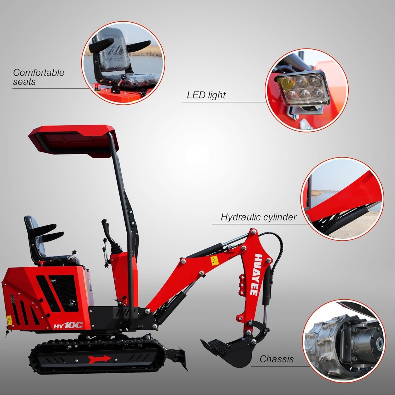 HY10C 1 Ton Mini Excavator, 13.5HP Gasoline Powered Compact Digger with EPA Certificate, Tracked Backhoe for Trenching, Farming, Landscaping, Curbside delivery & Professional unloading Included - Image 5
