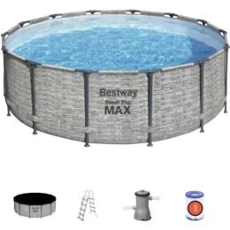 Kit Piscine hors sol tubulaire BESTWAY Steel Pro Max™ - 427 x 122 cm - Ronde (Livrée avec pompe de filtration, échelle + bâche)