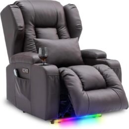 Alternative view of Artificial leather electrically adjustable lounge chair, movie armchair, lounge chair, massage and heating TV armchair, modern lounge chair, living room sofa, weighing 150 kilograms, black