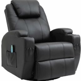 TV armchair, relaxation armchair, massage armchair, heating and vibration, remote control 360° rotation lever, black