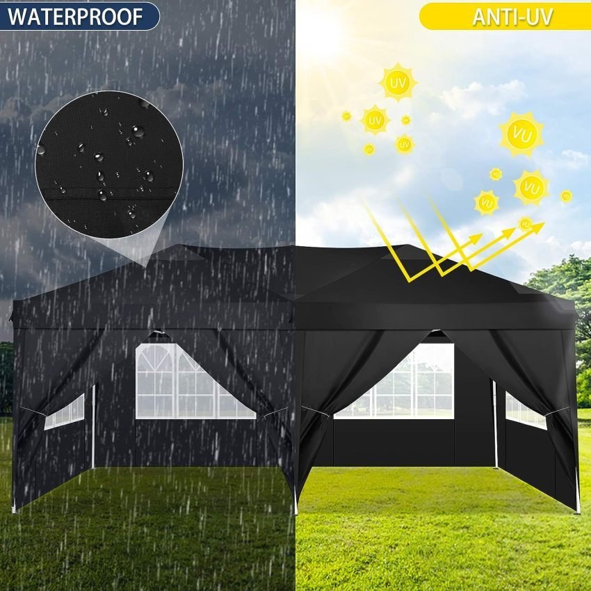 TOOLUCK Folding Gazebo Waterproof Stable Popup Foldable Gazebo Anti-UV Garden Gazebo with 6 Side Panels - Image 3