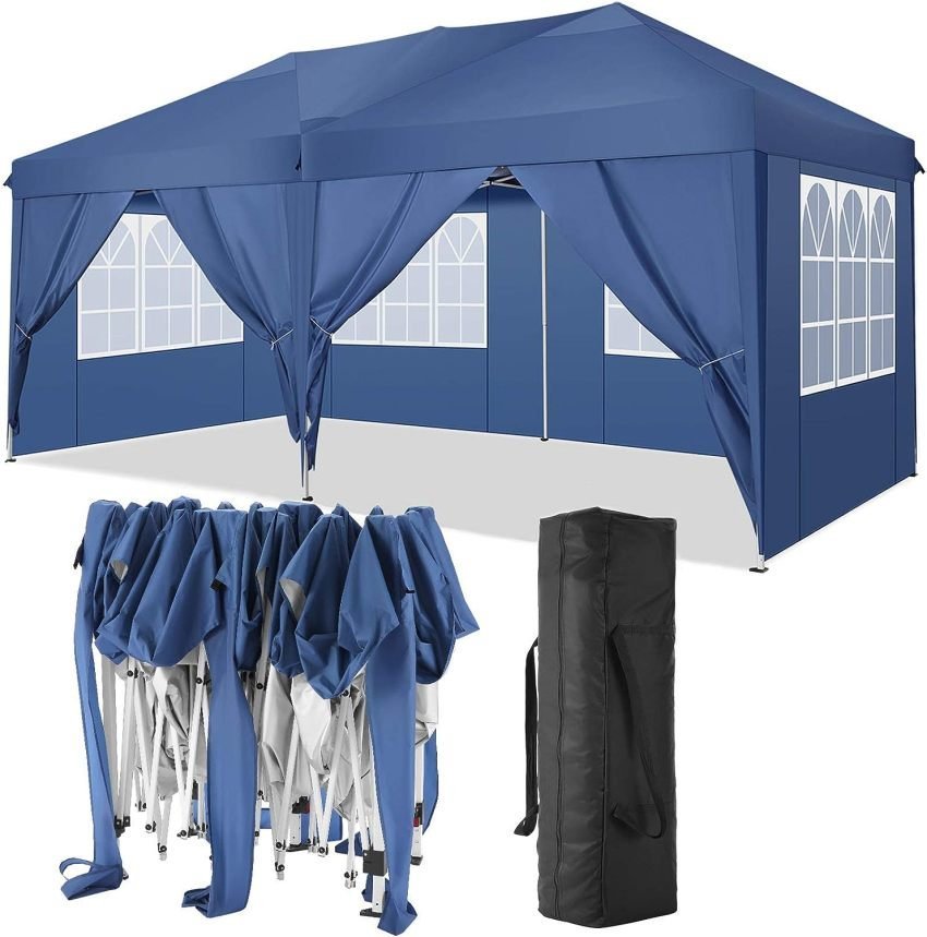 TOOLUCK Folding Gazebo Waterproof Stable Popup Foldable Gazebo Anti-UV Garden Gazebo with 6 Side Panels - Image 6
