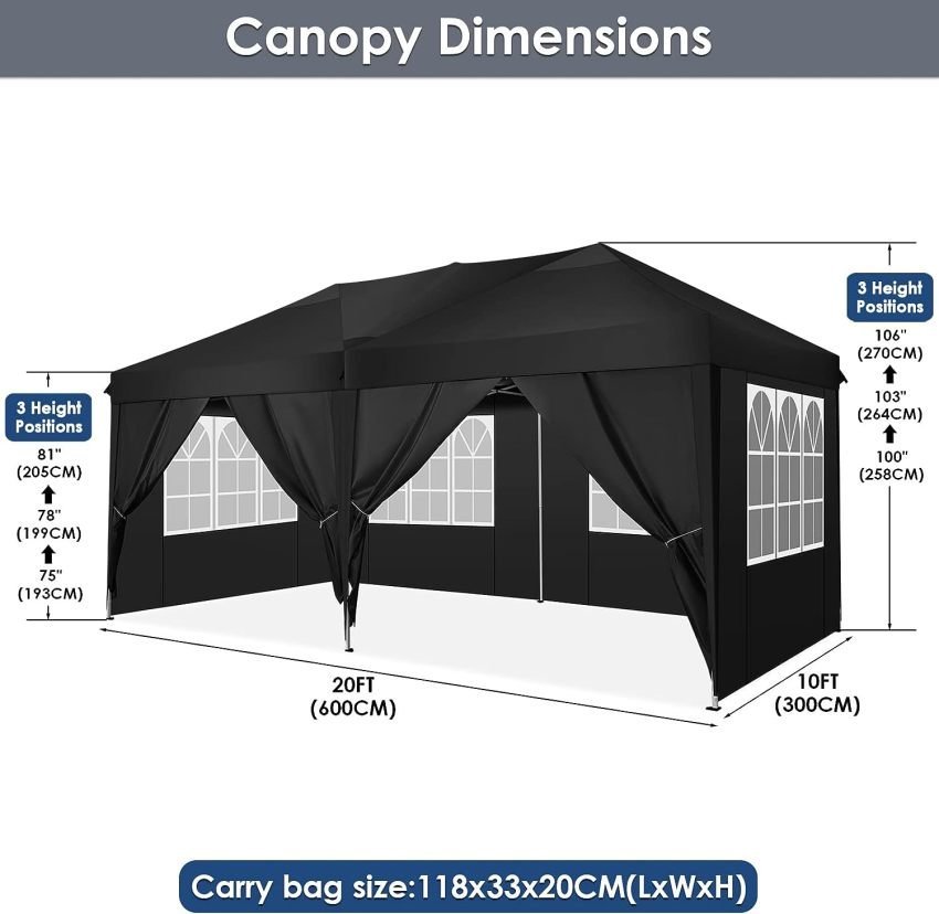 TOOLUCK Folding Gazebo Waterproof Stable Popup Foldable Gazebo Anti-UV Garden Gazebo with 6 Side Panels - Image 11