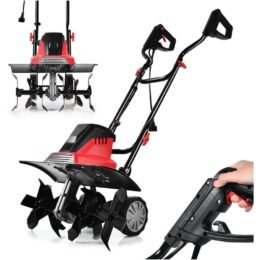 RELAX4LIFE Electric Tiller 1500 W at 400 RPM, Tiller with Working Depth 22 CM, Width 43 CM and 6 Blades, Foldable Handle and Safety Button for Garden (1500W)