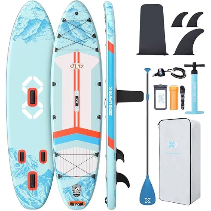 ZLX 11'6" Extra Wide Inflatable Stand Up Paddle Board SUP, Stable Non-Slip Deck Pad, Unique Fin System and Premium iSUP Accessories - Portable Backpack & Upgraded Pump for Adults, All Skill Levels