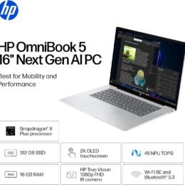 Alternative view of HP OmniBook 5 16 inch Next Gen AI PC, 2K Touchscreen, Snapdragon X Plus X1P-42-100, 16 GB RAM, 512 GB SSD, Qualcomm Adreno GPU, Windows 11 Home, Copilot+ PC, Glacier Silver, 16-fb0000nr