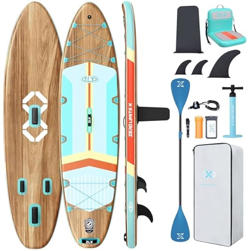 ZLX 11'6" Extra Wide Inflatable Stand Up Paddle Board SUP, Stable Non-Slip Deck Pad, Unique Fin System and Premium iSUP Accessories - Portable Backpack & Upgraded Pump for Adults, All Skill Levels