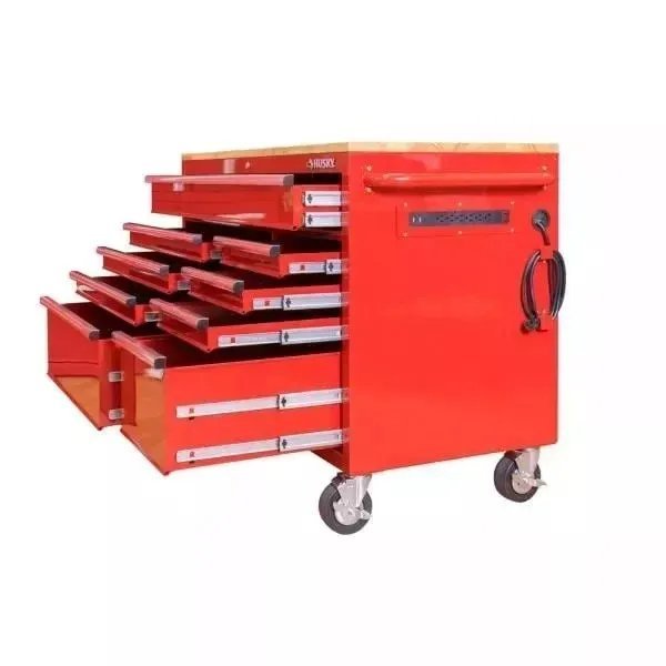 52 IN. W 24 IN. D 9-DRAWER GLOSS RED MOBILE WORKBENCH - Image 8