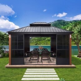 Double Tier 14 Ft. W x 12 Ft. D Metal Patio Gazebo