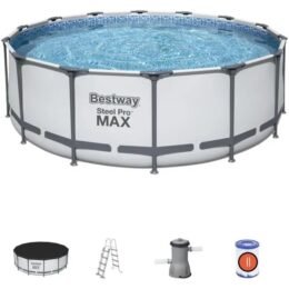 Alternative view of Kit Piscine hors sol tubulaire BESTWAY Steel Pro Max™ - 427 x 122 cm - Ronde (Avec un filtre à cartouche, une bâche et une échelle)