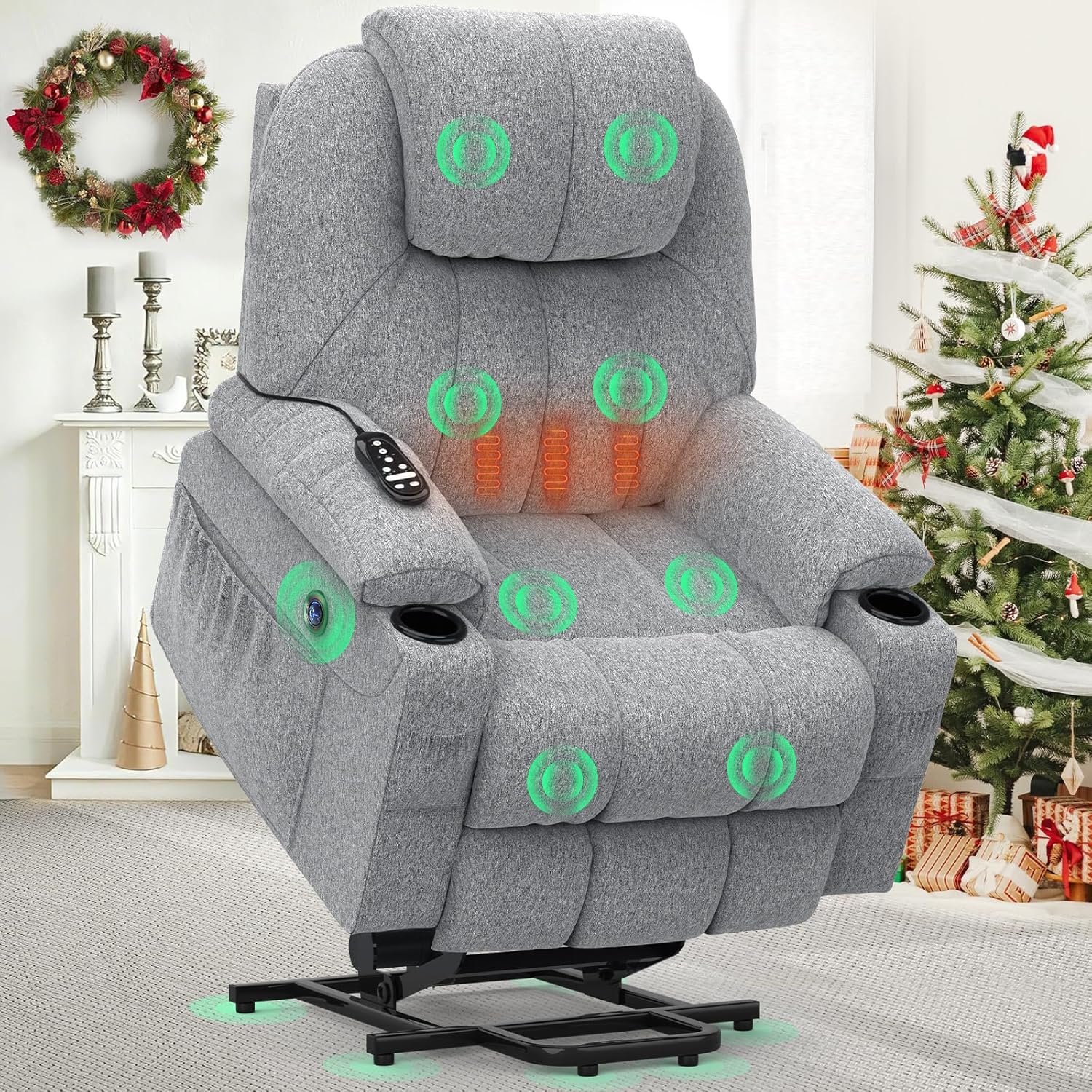 TV armchair is electrically adjustable, an auxiliary massage chair with massage heating function, a high-end armchair, a relaxation chair with feet, 2 side pockets and a drink rack, a USB interface, and is gray - Image 2