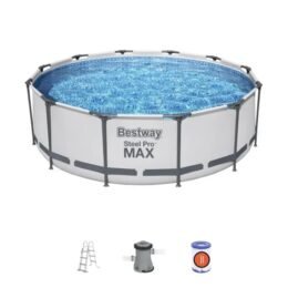 Kit Piscine hors sol tubulaire BESTWAY Steel Pro Max™- 366 x 100 cm - Ronde (Livrée avec filtre à cartouche + échelle de sécurité)