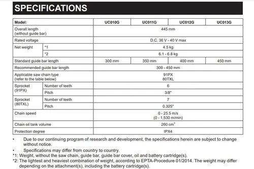MAKITA UC014G 12" 1600W 40VmaxCordless Chain Saw + 8.0Ah Batteries (BL4080F) | Model: M-UC014GT101 - Image 4
