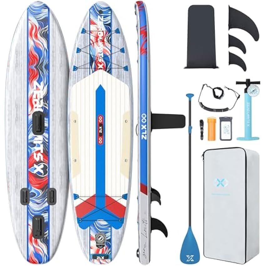 ZLX 10'6" Inflatable Stand Up Paddle Board, Extra Wide Stable Non-Slip Deck Pad, Unique Center Fin, Portable Paddleboard for Adults, Premium SUP for All Skill Levels