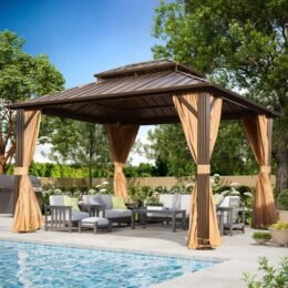 Alternative view of Outdoor Patio Gazebo, Hardtop Gazebo with Galvanized Steel Roof and Aluminum Frame