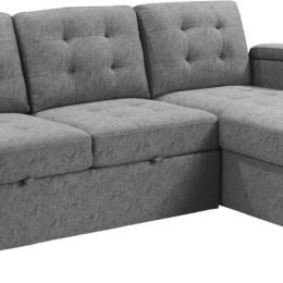 Alternative view of Benjara 120 Inch Sleeper Sectional Sofa Bed with Storage, Modern Tufted Gray Fabric