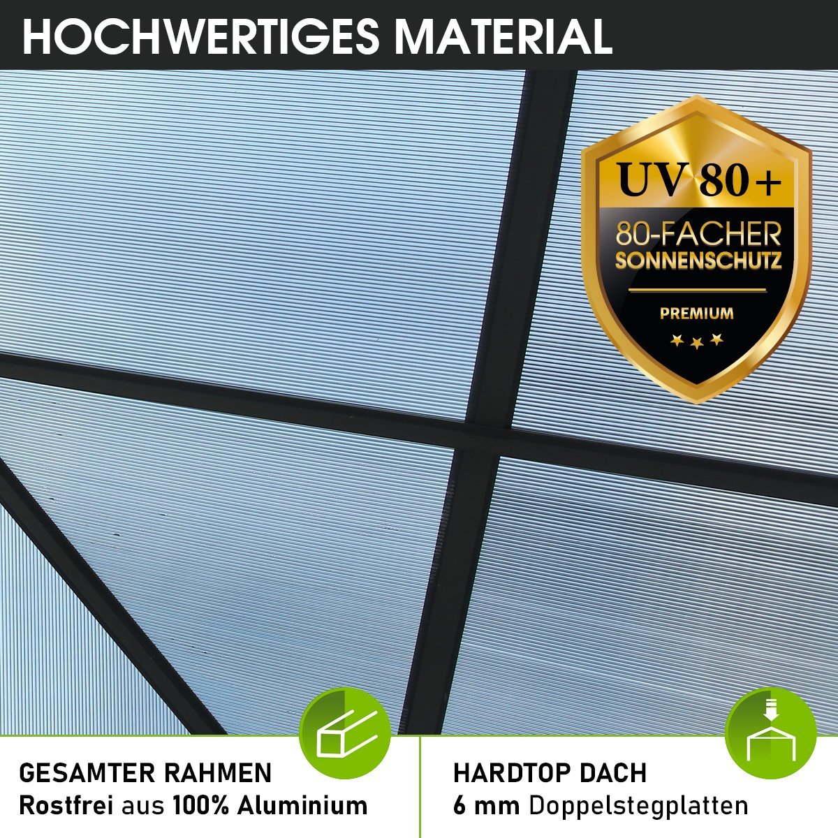 BRAST Alu Pavillon PAGODE 4x4m dunkelgrau mit Moskitonetz - Image 9