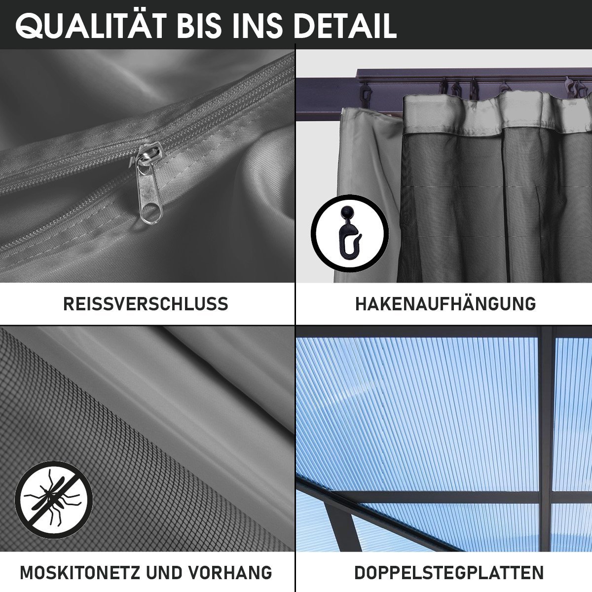 BRAST Alu Pavillon PAGODE 4x4m dunkelgrau mit Moskitonetz - Image 10