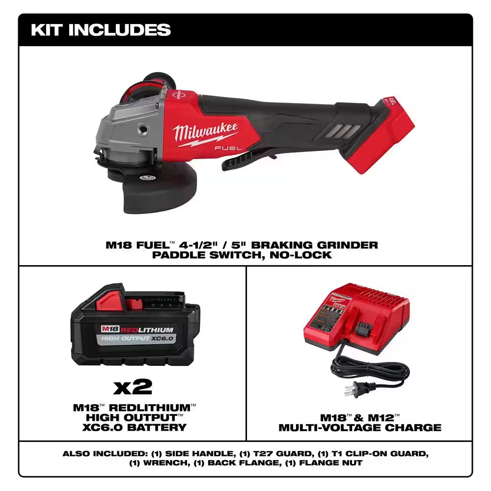 M18 FUEL 18V Lithium-Ion Brushless Cordless 4-1/2 in./5 in. Grinder w/Paddle Switch w/Two 6.0 Ah Battery and Charger - Image 11