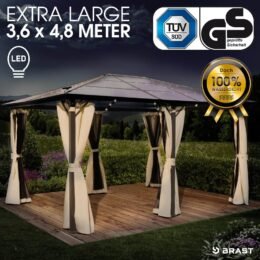 BRAST Alu-Pavillon PREMIUM 3,6x4,8m beige inkl. LEDs