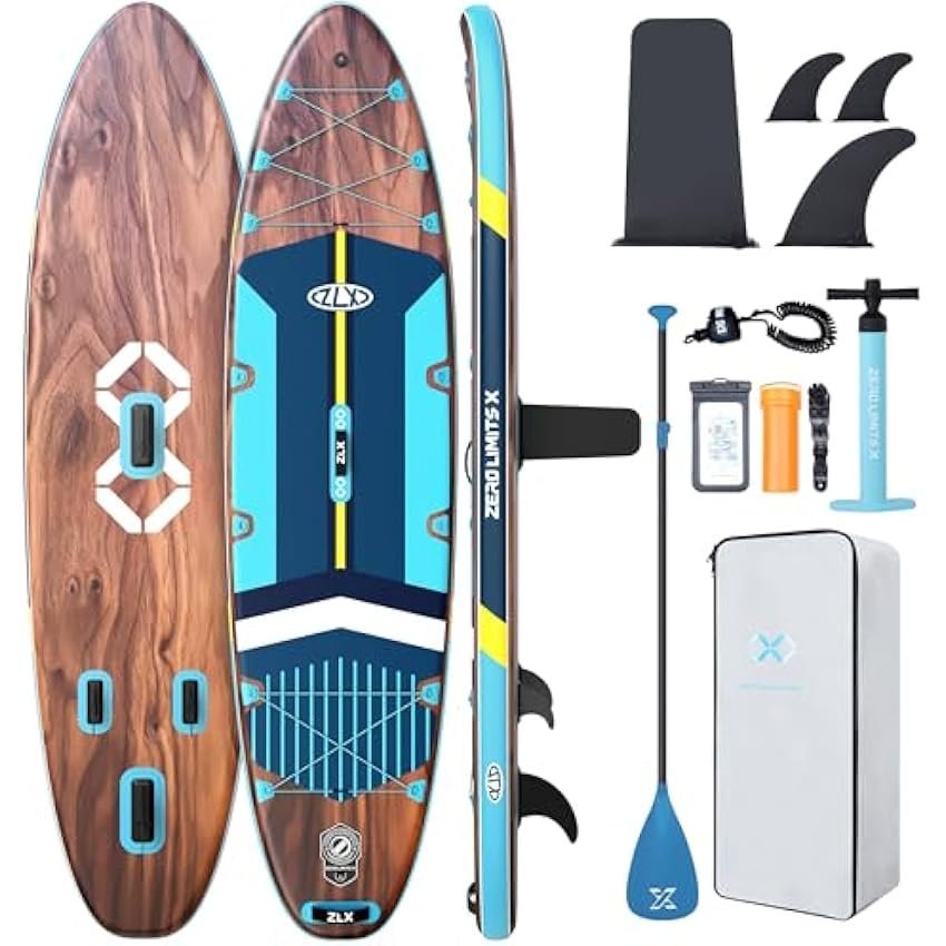 ZLX 11'6" Extra Wide Inflatable Stand Up Paddle Board SUP, Stable Non-Slip Deck Pad, Unique Fin System and Premium iSUP Accessories - Portable Backpack & Upgraded Pump for Adults, All Skill Levels
