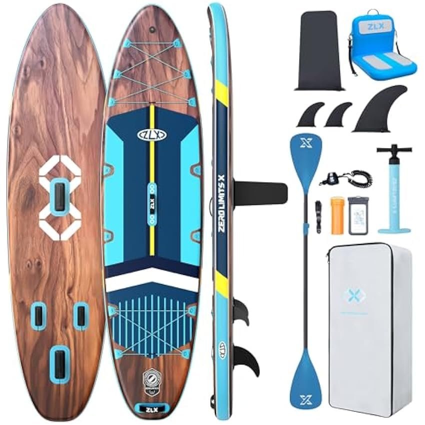 ZLX 11'6" Extra Wide Inflatable Stand Up Paddle Board SUP, Stable Non-Slip Deck Pad, Unique Fin System and Premium iSUP Accessories - Portable Backpack & Upgraded Pump for Adults, All Skill Levels