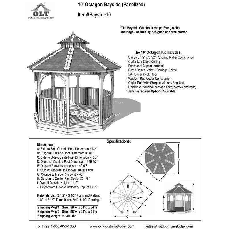 Bayside 10 Ft. W x 10 Ft. D Cedar Patio Gazebo - Image 6