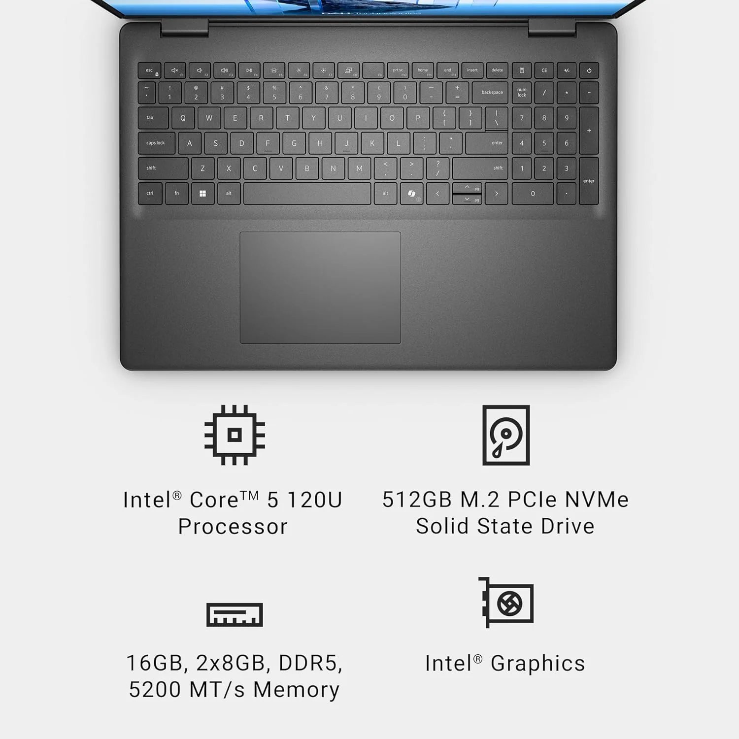 Dell 16 Laptop DC16250-16.0-inch 16:10 FHD+ (1920x1200) Touchscreen Display, 16GB DDR5 RAM, 512GB SSD, Intel Wi-Fi 6, Intel Graphics, Windows 11 Home, Onsite Service - Carbon Black - Image 2