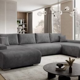 Corner sofa Credo corner sofa U-shaped, with sleeping function and bed box, U-shaped couch (dark gray)