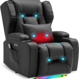 SAMERY relaxation chair, electric massage chair, lounge chair, vibration heating, relaxation chair and lounge chair with LED/USB, cinema armchair, TV armchair, living room bedroom, black 7815