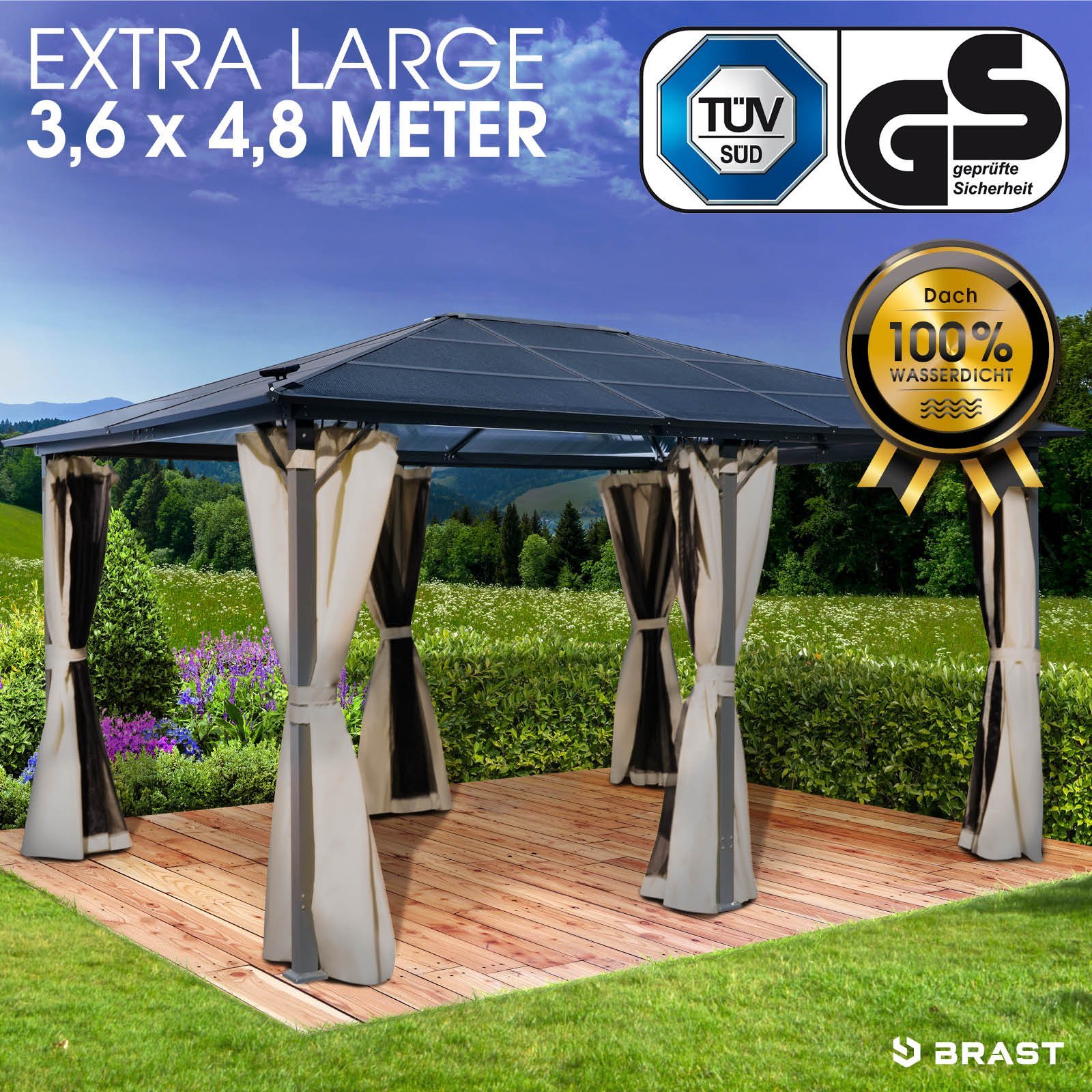 BRAST Alu Pavillon PREMIUM 3,6x4,8m beige