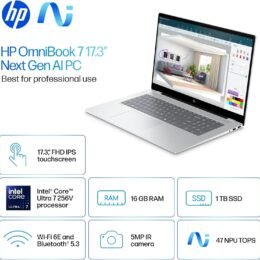 Alternative view of HP OmniBook 7 17.3 inch Next Gen AI PC, FHD Touchscreen Display, Intel Core Ultra 7 256V, 16 GB RAM, 1 TB SSD, Intel Arc 140V GPU, Windows 11 Home, Copilot+ PC, Glacier Silver, 17-dc0000nr